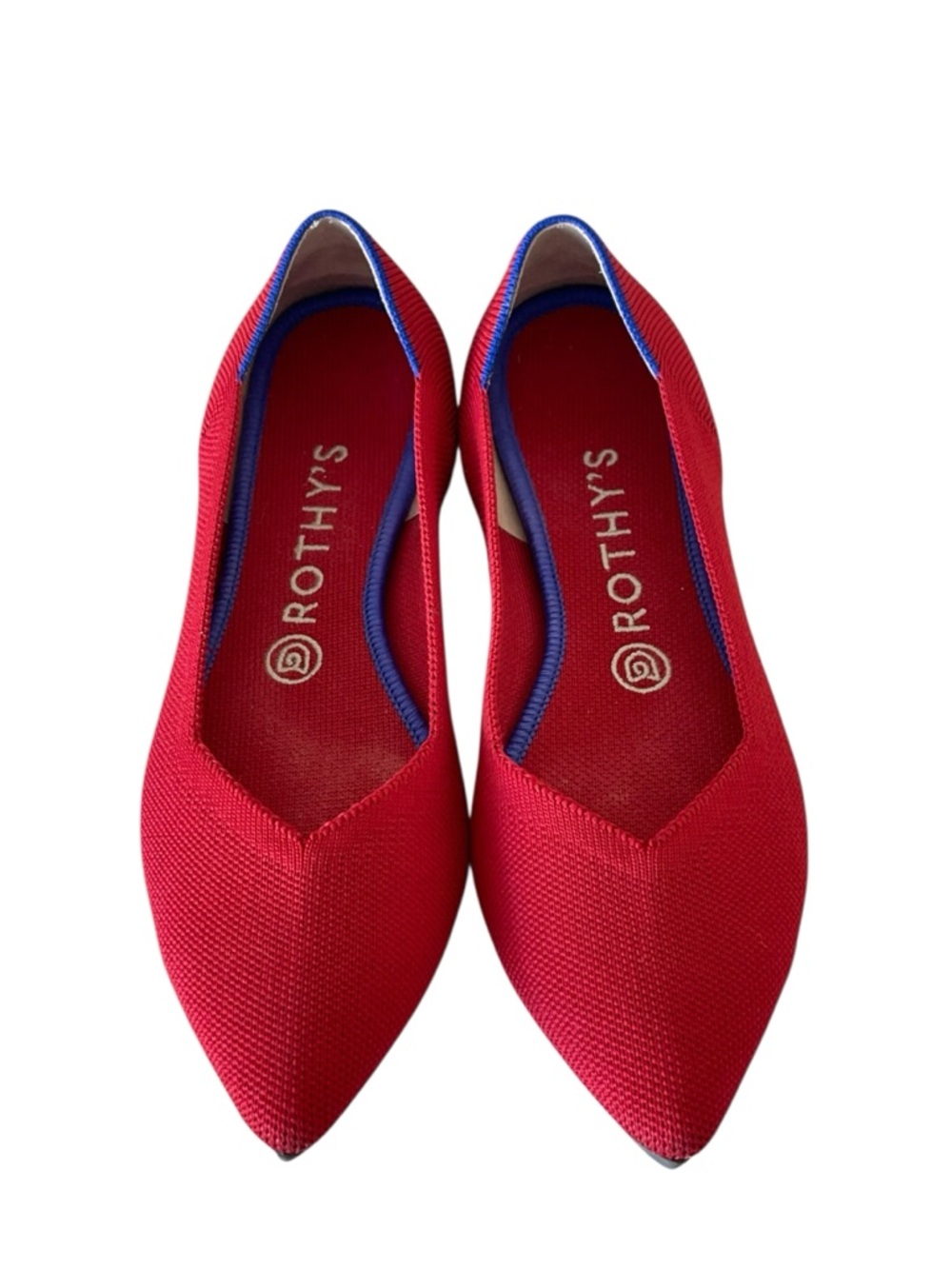 Rothy's Red Pointed-Toe Flats with Blue Trim Sz:8.5 - Picture 1 of 5